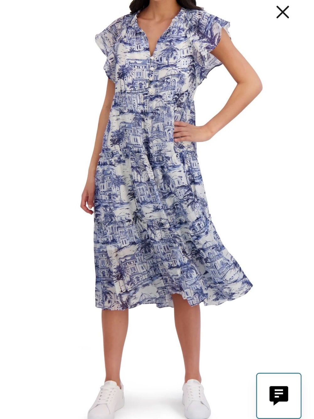 London Times Blue & White Toile Midi Dress